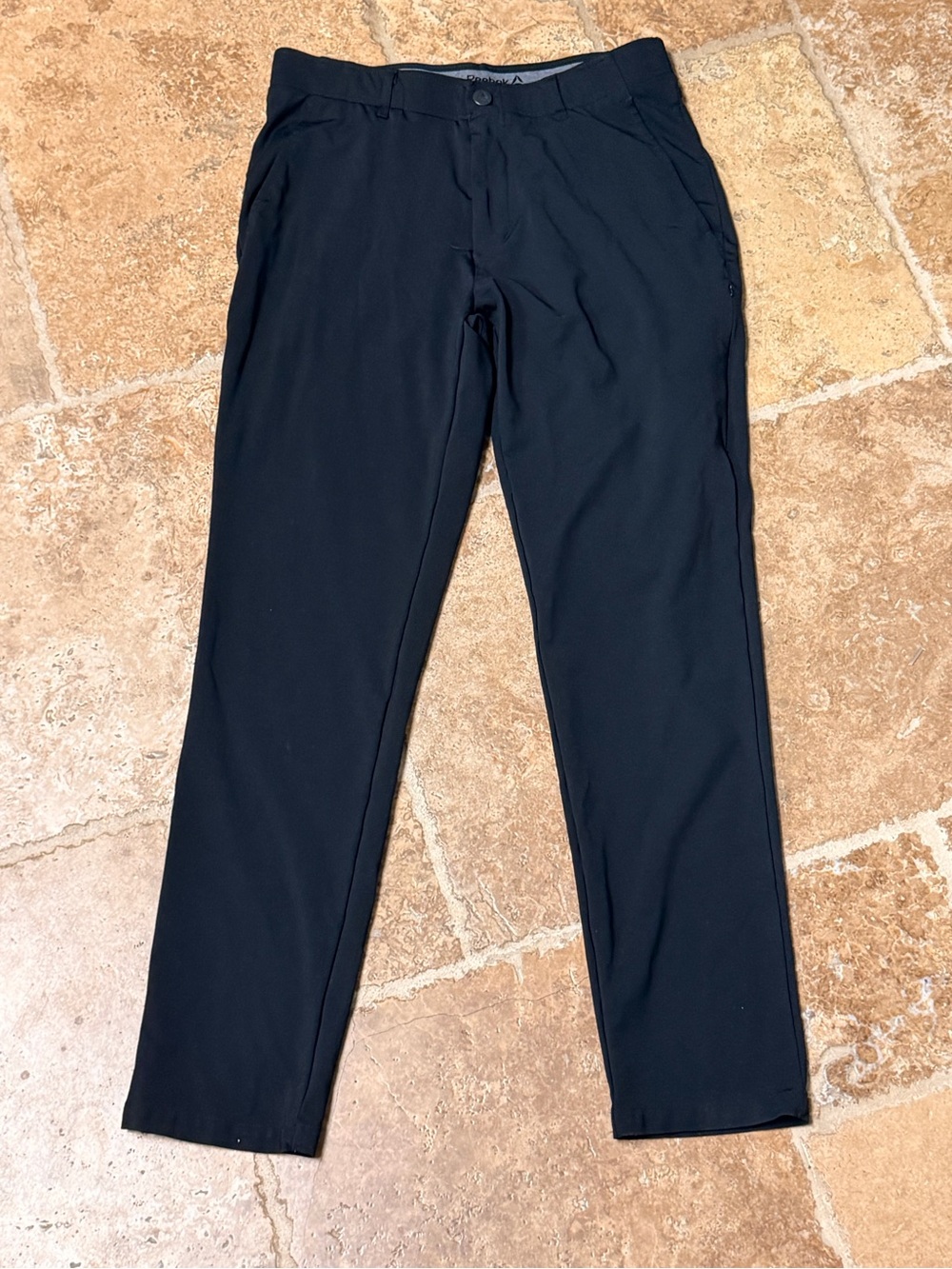 Reebok Mens Size 34x32 Flat Front Zippered Pockets Black Chinos